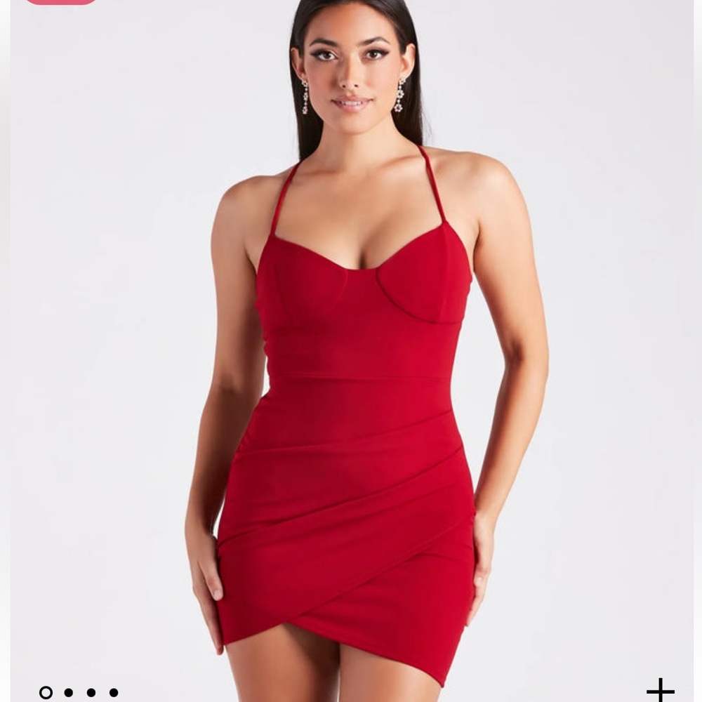 GUESS RED BODYCON CORSET DRESS